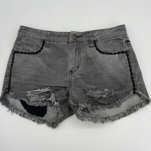 FREE PEOPLE Shorts Grey Distressed Cut Off Denim Womens Size 25